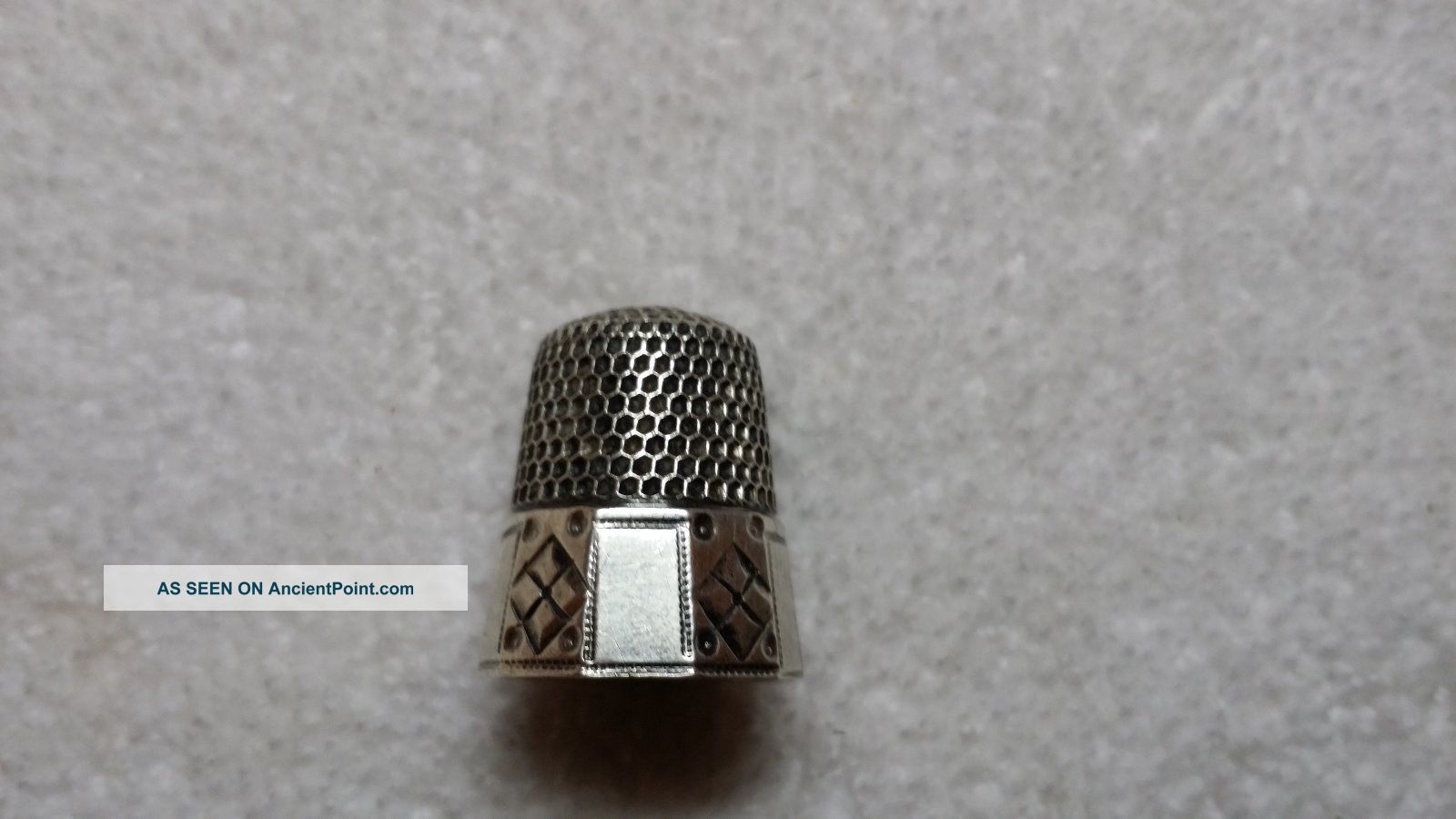 Antique Sterling Silver Thimble Size 10 Plain & Diamond Panels Thimbles photo