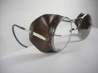 Vintage Welsh Safety Glasses.  Leather Side - Shields.  Large Goggles. photo