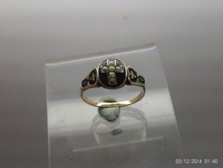 Victorian Gold Ring With Enamelled Bezel And Inset Pearls 1850ad photo