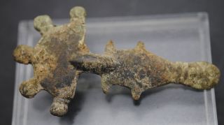 Rare Ancient Anglo Saxon Bronze Radiate Head Type Fibula Brooch - photo