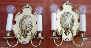 Antique Victorian Era Brass Wall Sconces Lamps Lights photo