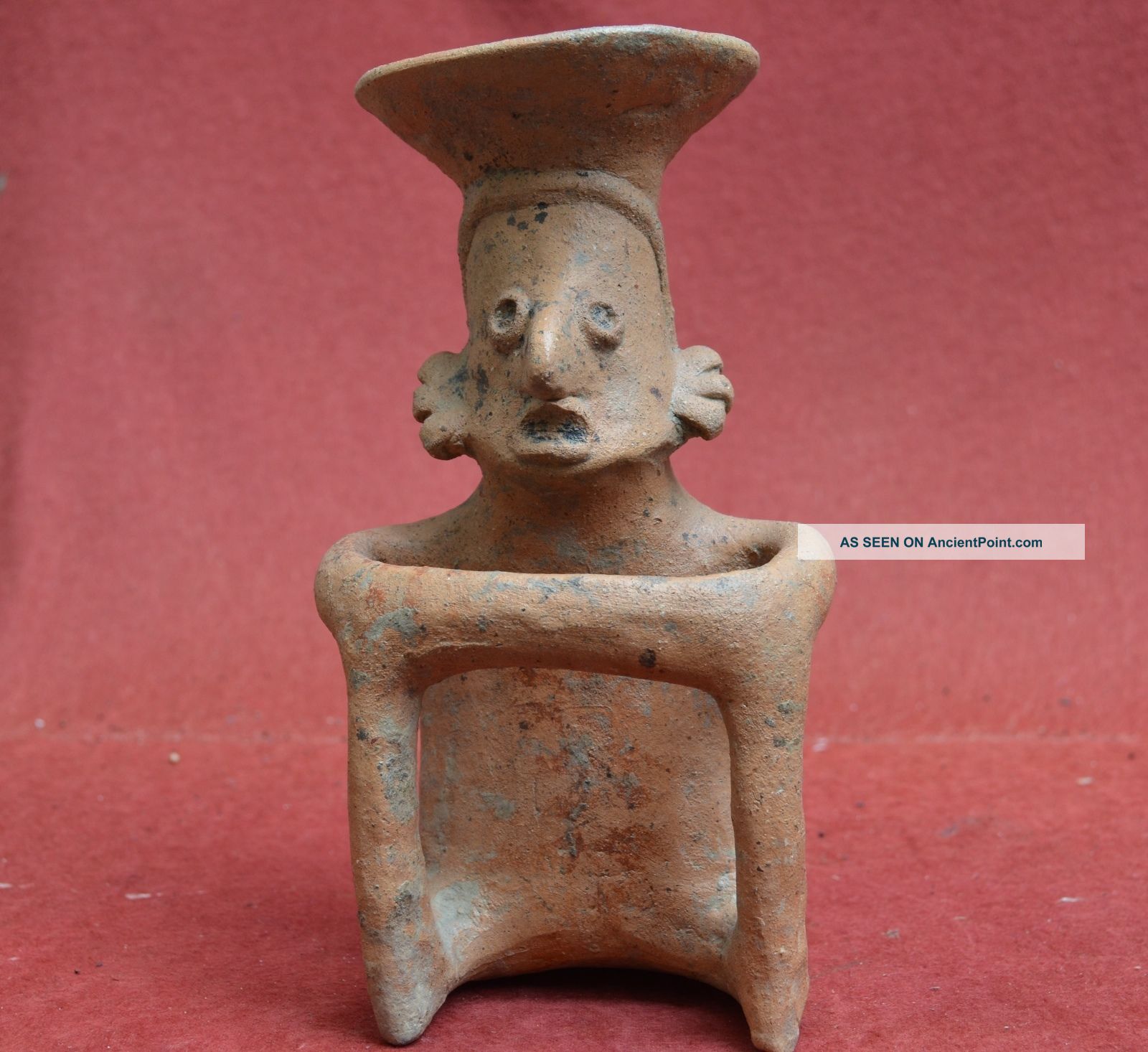 Pre Columbian Statue Of A Sitting Man With Bowl Nayarit Culture,  Mexico The Americas photo