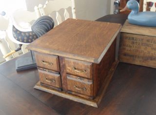 Antique Tiger Oak Sewing Index Card Spices Recipes Storage Drawers Cabinet photo