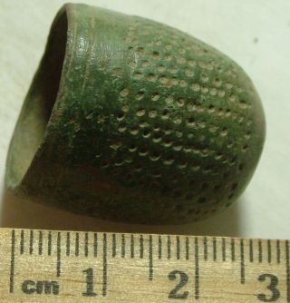 Rare Ancient Roman Thumb Ring Thimble Artifact Intact Patina photo