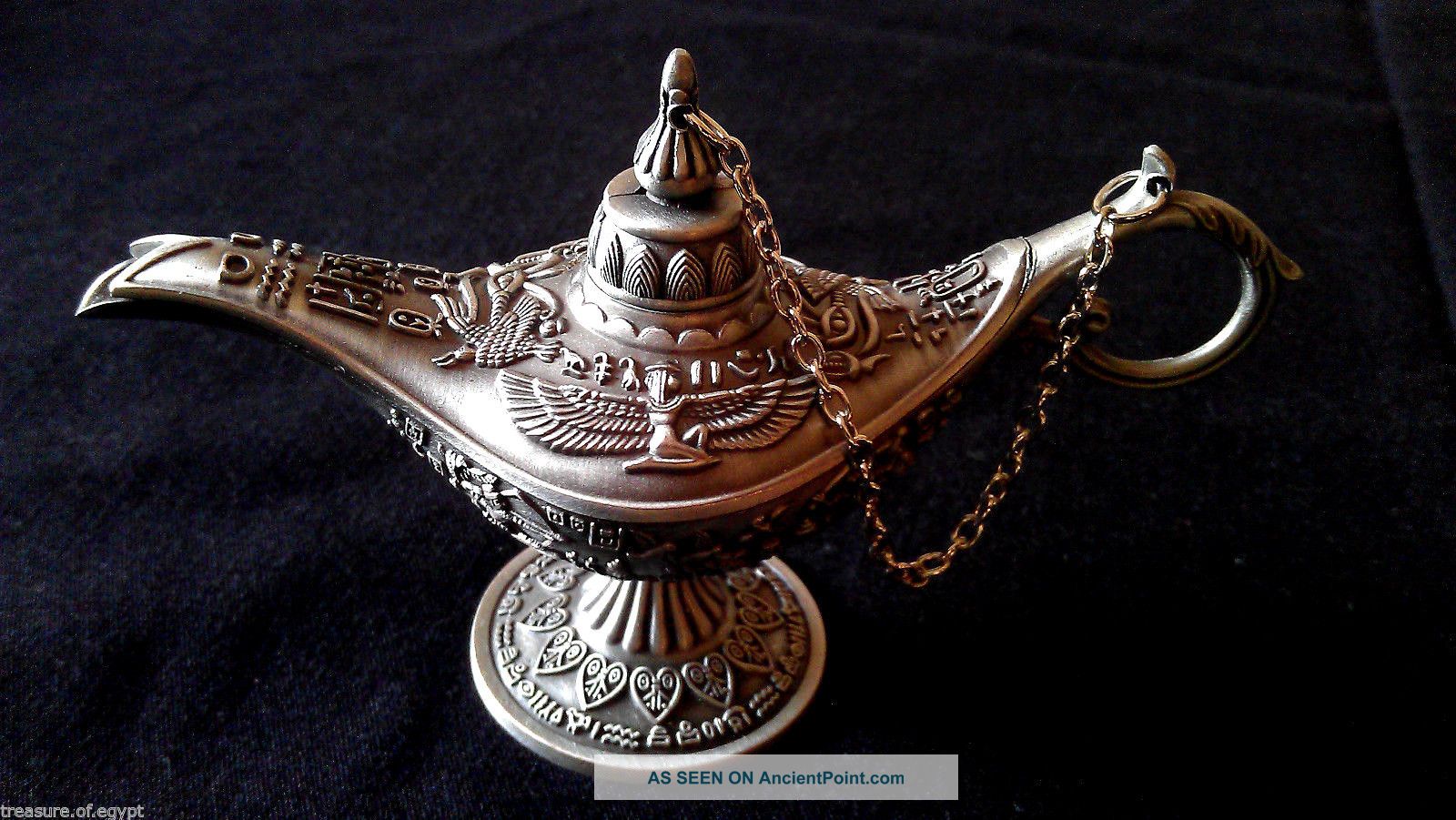Aladdin Silver Genie Magic Lamp Pot Lantern Arabian Decorative Brass Pharaonic Egyptian photo