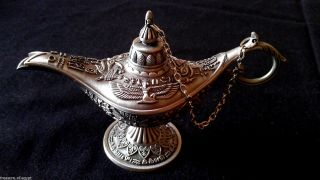 Aladdin Silver Genie Magic Lamp Pot Lantern Arabian Decorative Brass Pharaonic photo