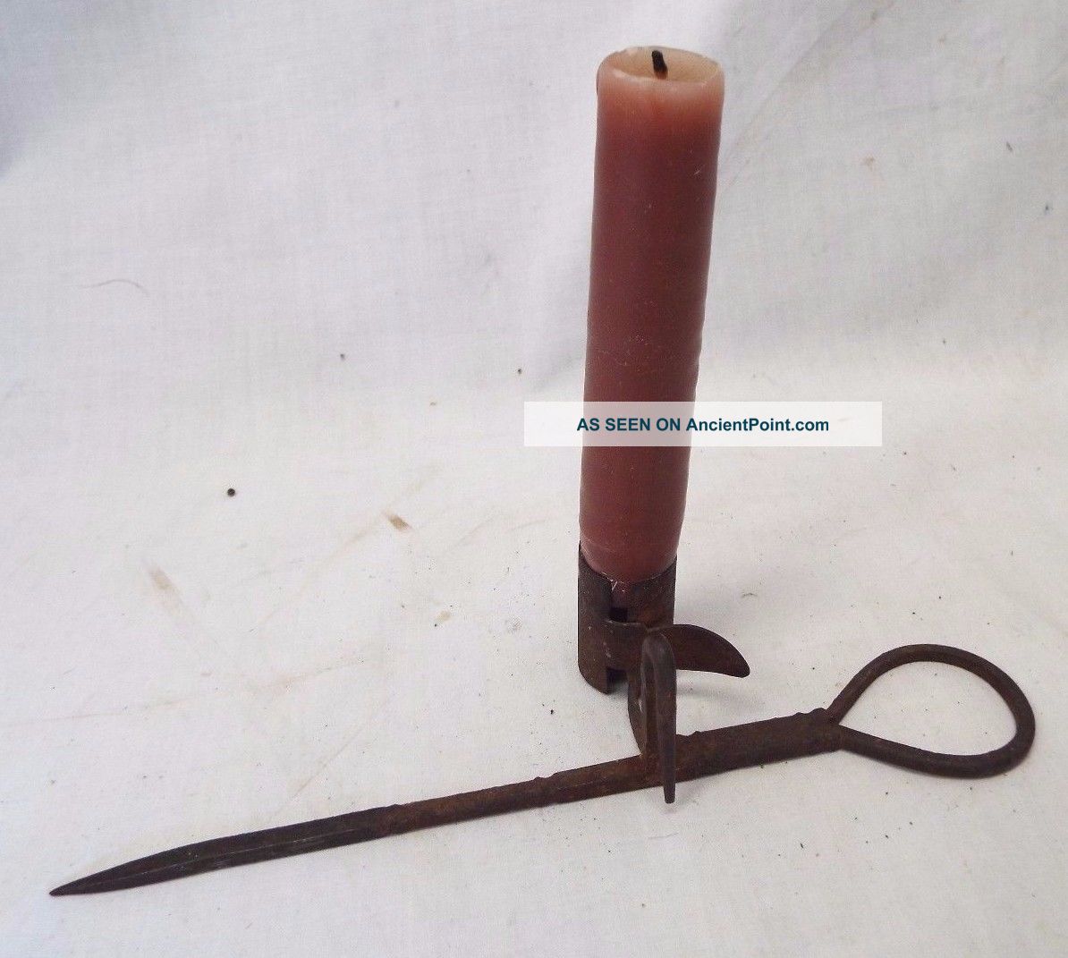 Old Antique Wrought Iron Primitive Sticking Tommy Miner ' S Candlestick Light Lamp Primitives photo
