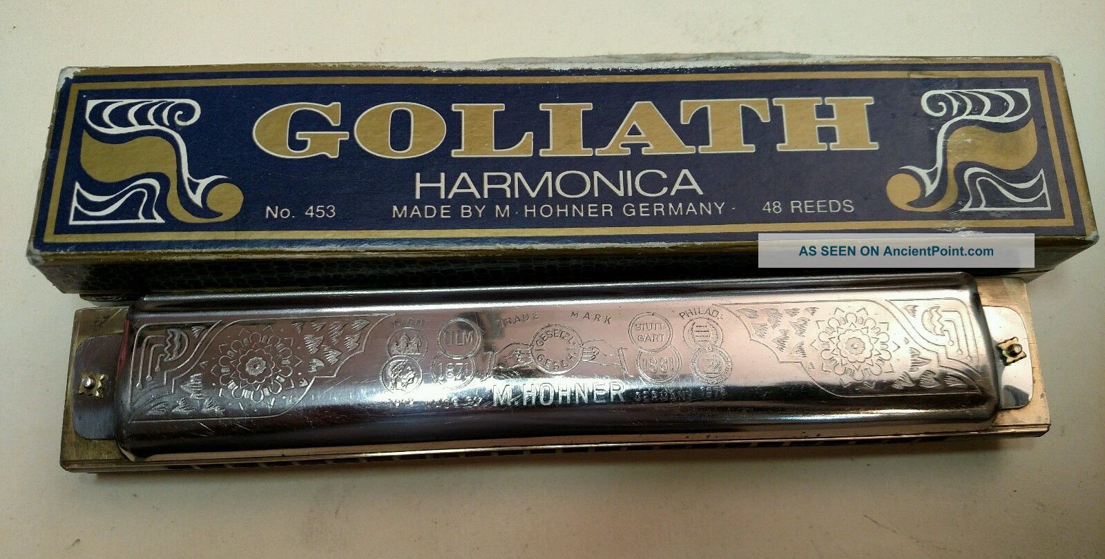 A Rare Vintage Harmonica Goliath 453 By Hohner In C With 48 Reeds From Germany. Other Antique Instruments photo
