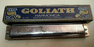 A Rare Vintage Harmonica Goliath 453 By Hohner In C With 48 Reeds From Germany. photo