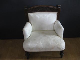 Vintage Childs Wood And Fabric Stuffed Sitting Arm Chair photo