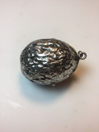 Antique Sterling Silver Walnut Shaped Sewing Kit photo