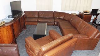 Vintage Large Brown Leather 6 Piece Modular Sofa - 1970s - Retro - Dux Signed photo