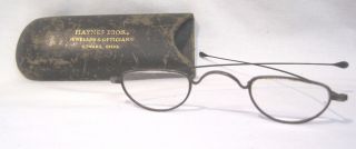 Antique Metal Half Glass Reading Eye Glasses W Orig Case For Re - Enactments photo
