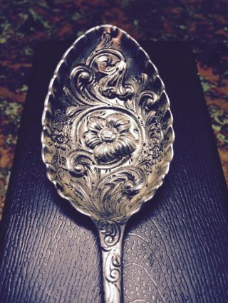 Antique English Silver Repoussé Serving Spoon Robert Williams 1848 - 49 photo