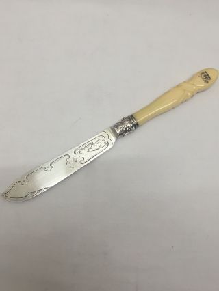 Charming Solid Silver Paper Knife Sheffield 1880.  Faux Bone Handle photo