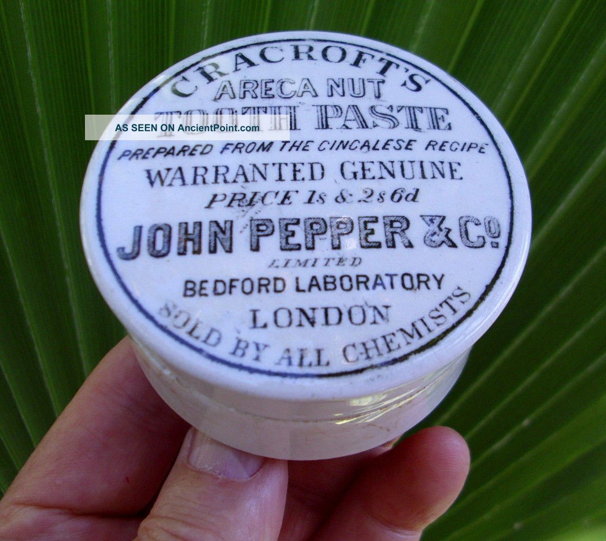 Antique,  Ceramic,  C 1900 Pepper & Co.  Chemists Jar Pot Lid.  Incl Flipside Transfer Bottles & Jars photo