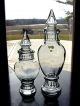 2 Vintage 4 Sided Footed Art Glass Drug Store Apothecary Candy Jars W/spire Lids Bottles & Jars photo 2