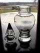 2 Vintage 4 Sided Footed Art Glass Drug Store Apothecary Candy Jars W/spire Lids Bottles & Jars photo 8