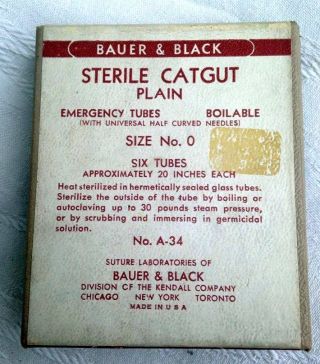 Vintage Bauer & Black - 4 Tubes Of Sterile Catgut With Needles photo