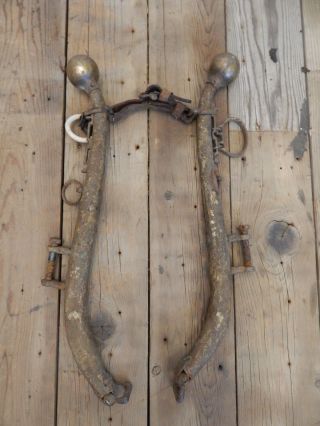 Antique Brass Knobbed Iron Horse / Pony Collar Hames Old Vintage Western Decor photo
