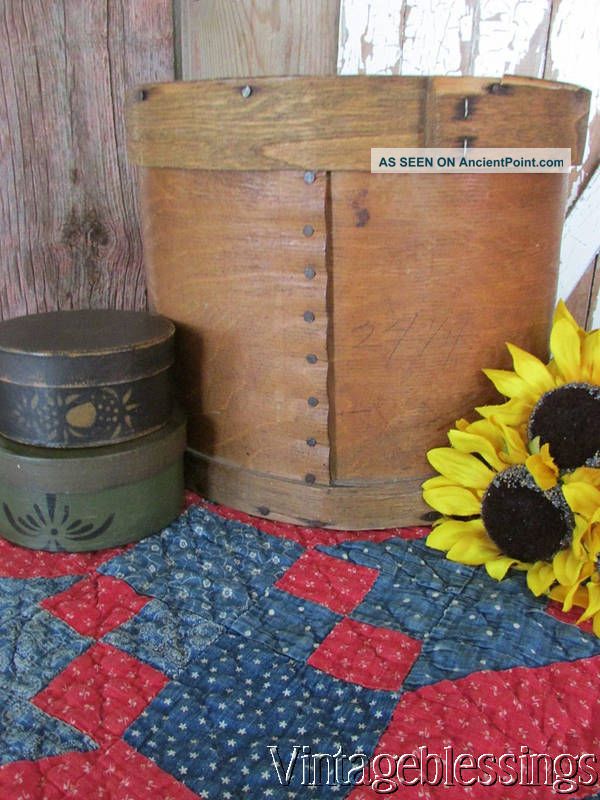 Primitive Early Antique Large Round Wooden Pantry Box W/lid Great Patina 11x9 Primitives photo