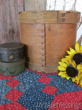 Primitive Early Antique Large Round Wooden Pantry Box W/lid Great Patina 11x9 photo