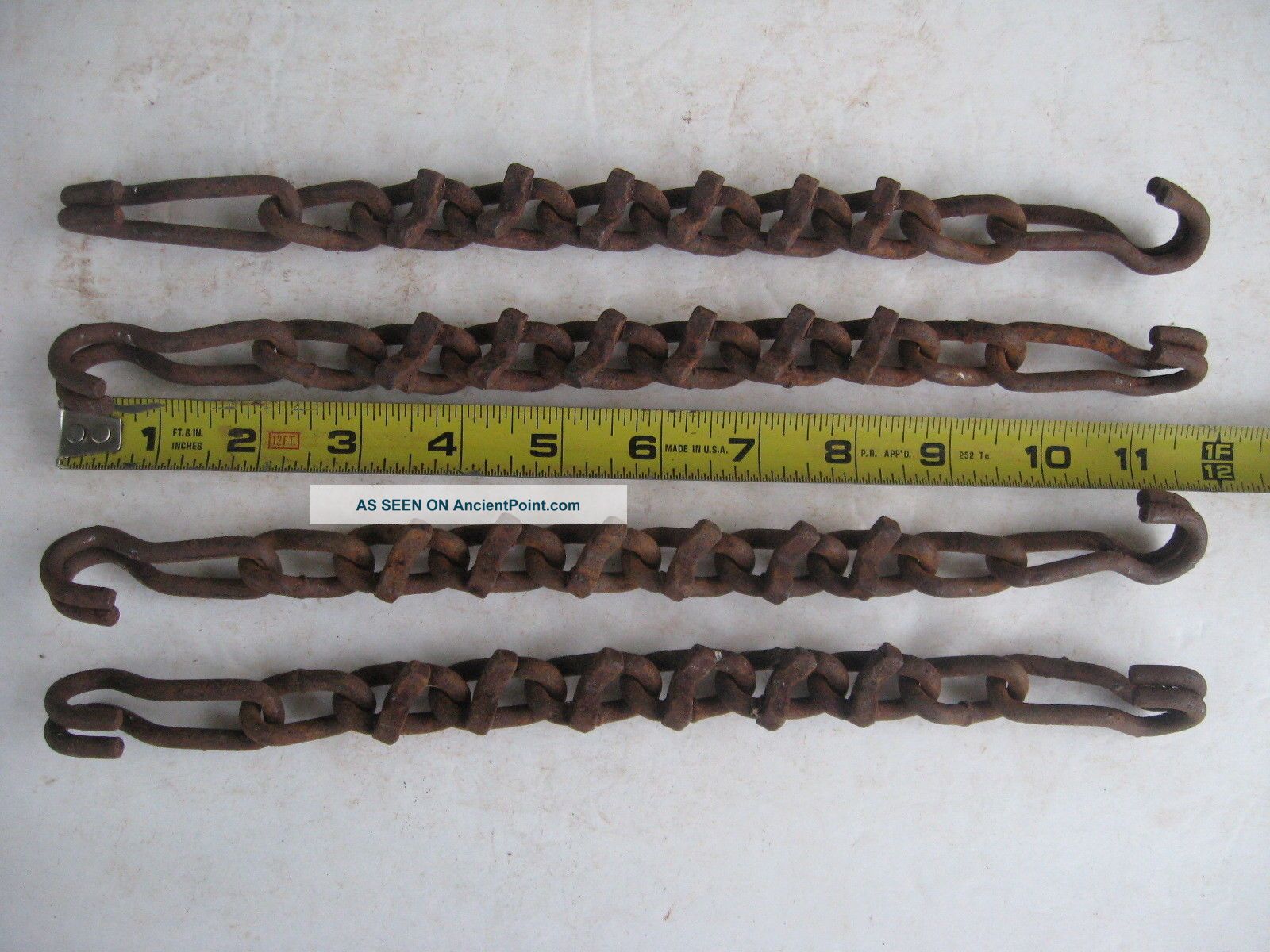4 Rusty Twisted Link Steel Crossbar Chains & Hooks Farm Home Steampunk Antique Primitives photo
