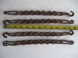 4 Rusty Twisted Link Steel Crossbar Chains & Hooks Farm Home Steampunk Antique photo
