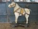 Old Antique Primitive Child ' S Fabric Covered Pull Toy Horse Wheels Primitives photo 7
