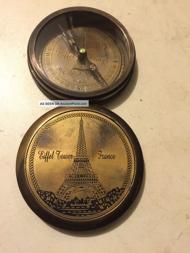 Solid Brass Collectable Eiffel Tower Compass With Leather Case (cz) Compasses photo