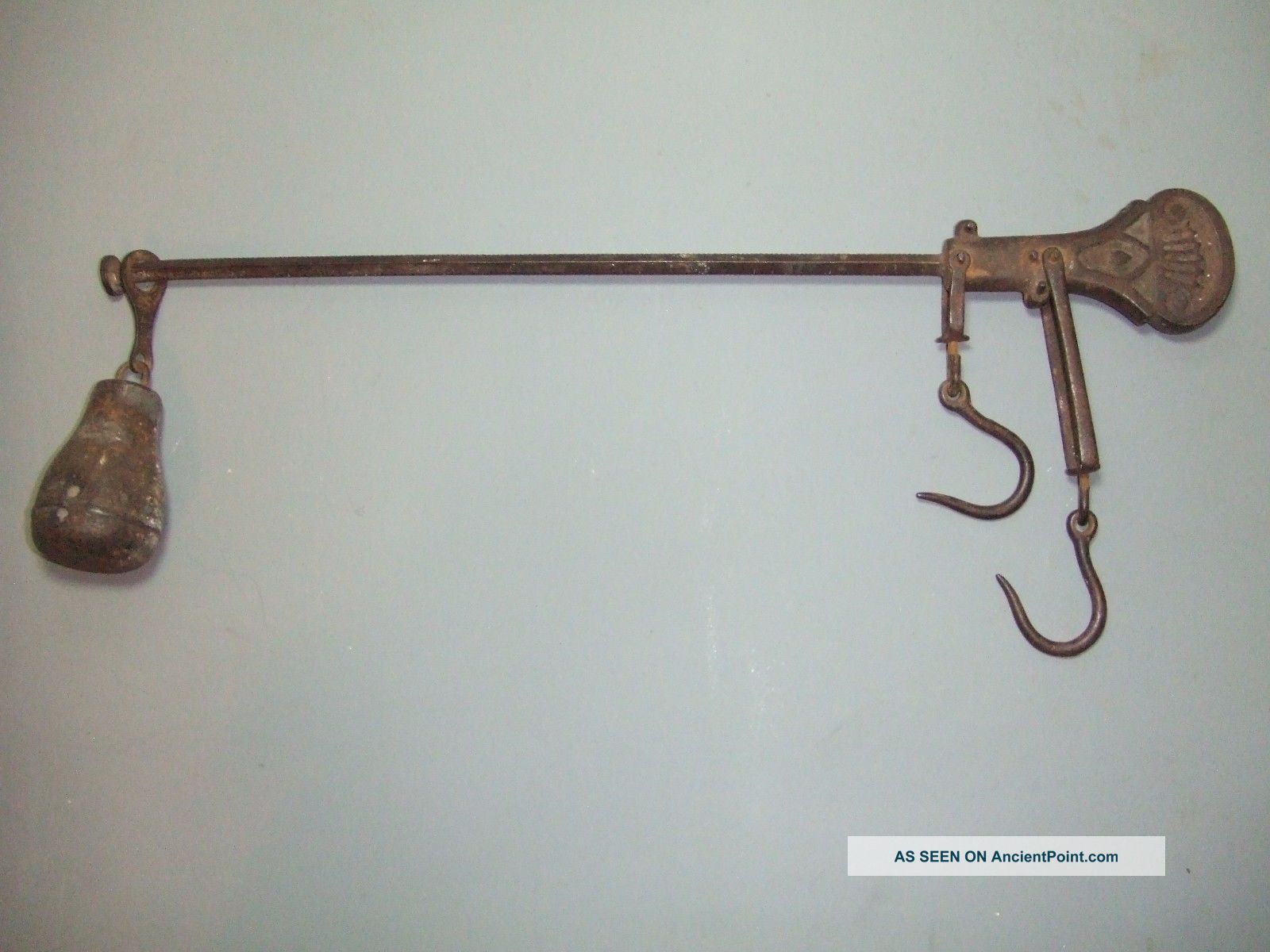 Antique Primitive Wrought Iron Fishing Balance Scale Butcher Hanging Farm Scale Scales photo