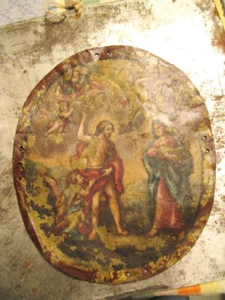Antique Retablo On Tin Jesus Appears To Mary When Resurrected photo