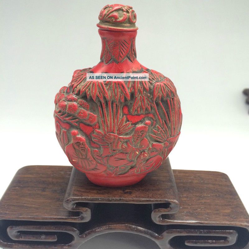 China ' S Rare Red Coral Snuff Bottle Hand - Carved Landscape & Several Old Statue Snuff Bottles photo