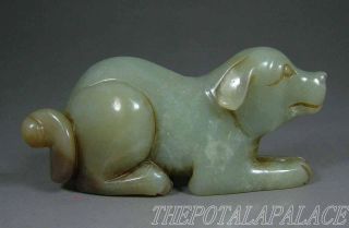 Old Chinese Celadon Nephrite Jade Foo Dog Statue/toggle 19thc. photo