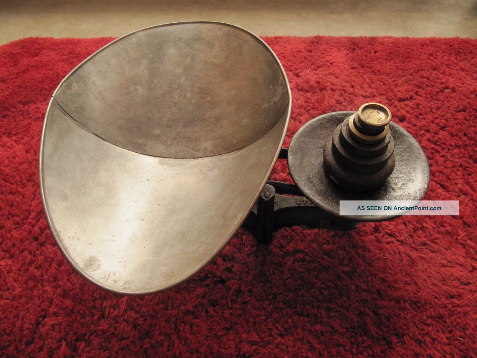 Antique Cast Iron Balance Scale W/weights & Tin Scoop General/countrystore Item Scales photo