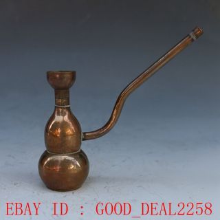 Old Chinese Collectibles Decorated Brass Handwork Gourd Smoking Tool photo