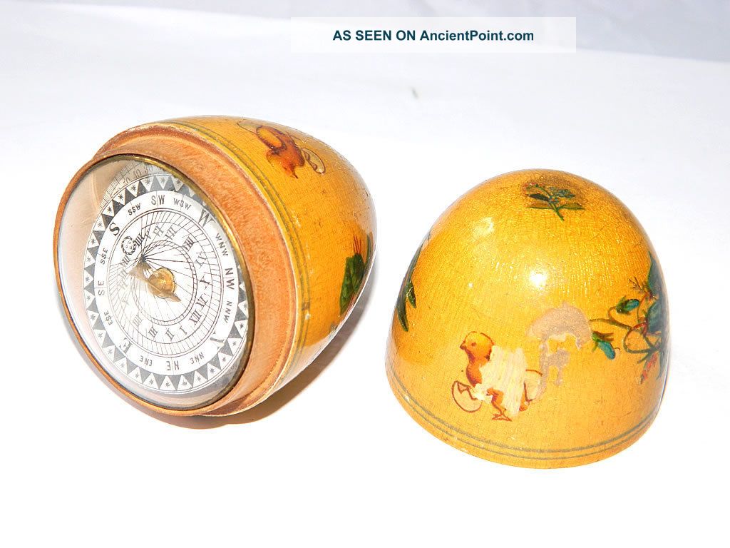 Antique Wooden Egg Compass W/ Solar Clock,  France Ca.  1850 Compasses photo