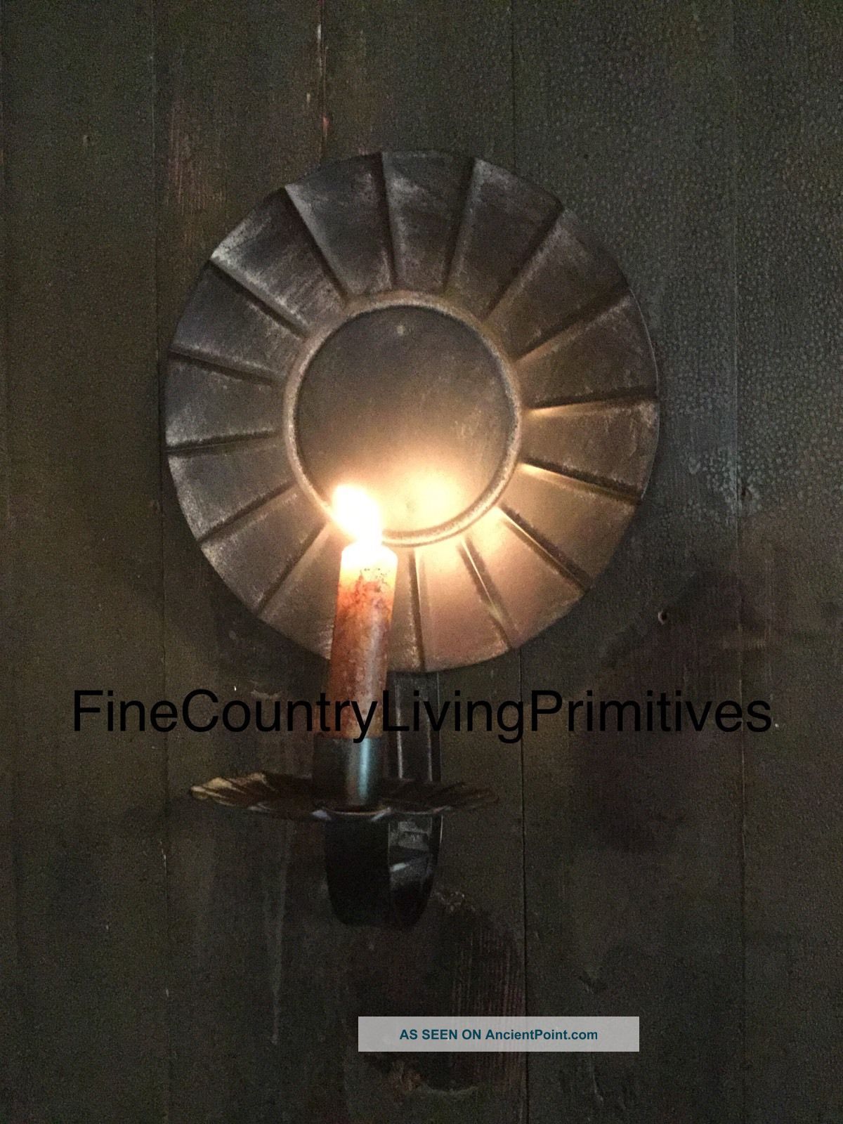 Primitive Country Colonial Tin Taper Candle Holder Reflector Wall Sconce Primitives photo