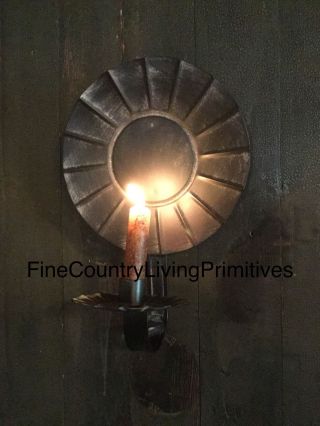 Primitive Country Colonial Tin Taper Candle Holder Reflector Wall Sconce photo