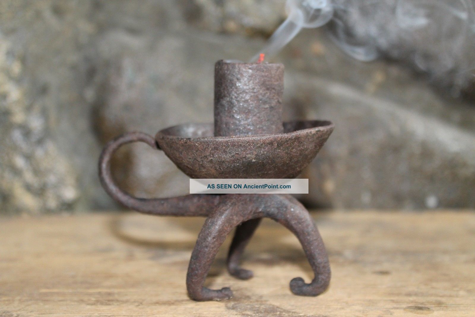 Unique Antique Primitive Wrought Iron Rushlight Holder Candlestick Rush Light Primitives photo