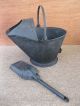 Antique Coal Scuttle Hood Bucket Primitive Metal,  Shovel,  Bail Handle Hearth Ware photo 2