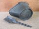 Antique Coal Scuttle Hood Bucket Primitive Metal,  Shovel,  Bail Handle Hearth Ware photo 5