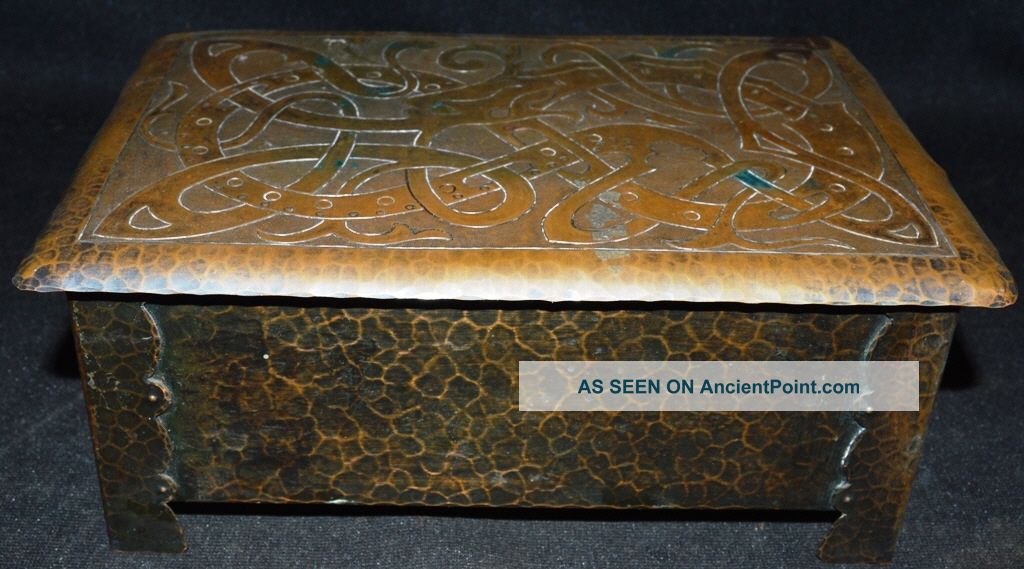 Interesting Dragon Design Arts & Crafts Hand Hammered Copper Box,  Marked,  Maker? Metalware photo