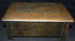 Interesting Dragon Design Arts & Crafts Hand Hammered Copper Box,  Marked,  Maker? photo