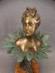 19thc Antique Art Nouveau Bronze Figural Lady In Flower Bust Old Desk Statue Art Nouveau photo 1