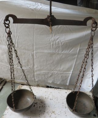 Vintage Antique Primitive Hand Balance Chain Hanging Scale Taraju Iron & Brass photo