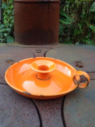 Vtg Enamelware Orange Taper Candle Holder Perfect For Fall photo
