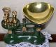Vintage English Green Boots Kitchen Balance Scales 7 Brass Bell Weights Scales photo 1