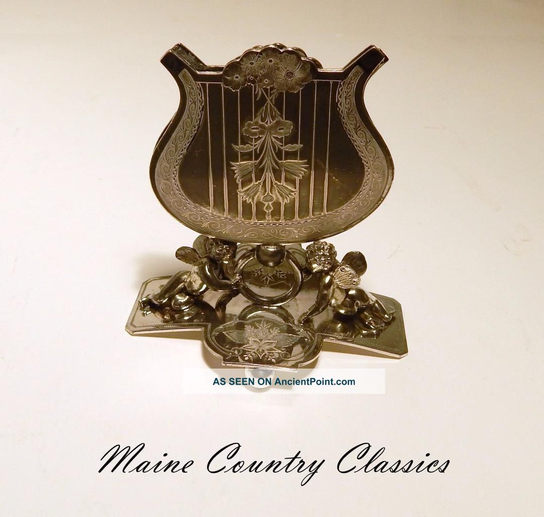 Antique Wilcox Silver Plate Lyre Shaped Sheet Music Holder With Cherubs Other Antique Instruments photo