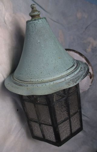 Vintage Mid Century Porch Light Wall Copper Round Roof Slag Glass Salvage Shabby photo